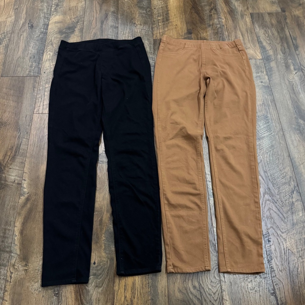 Uniqlo Womens M Pull On Stretch Leggings Pants Bundle Black Camel Brown Workwear